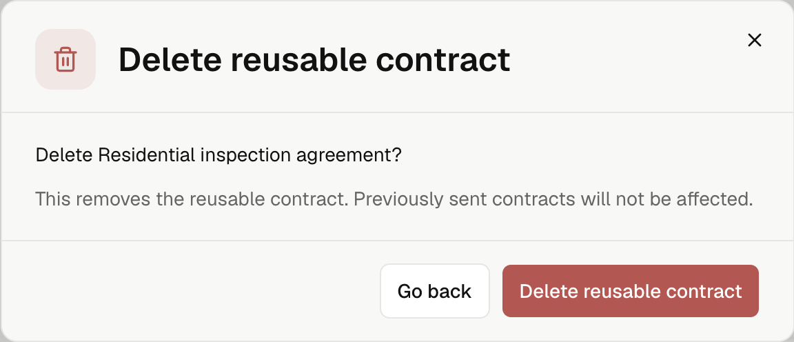 Delete reusable contract confirmation for Residential inspection agreement.