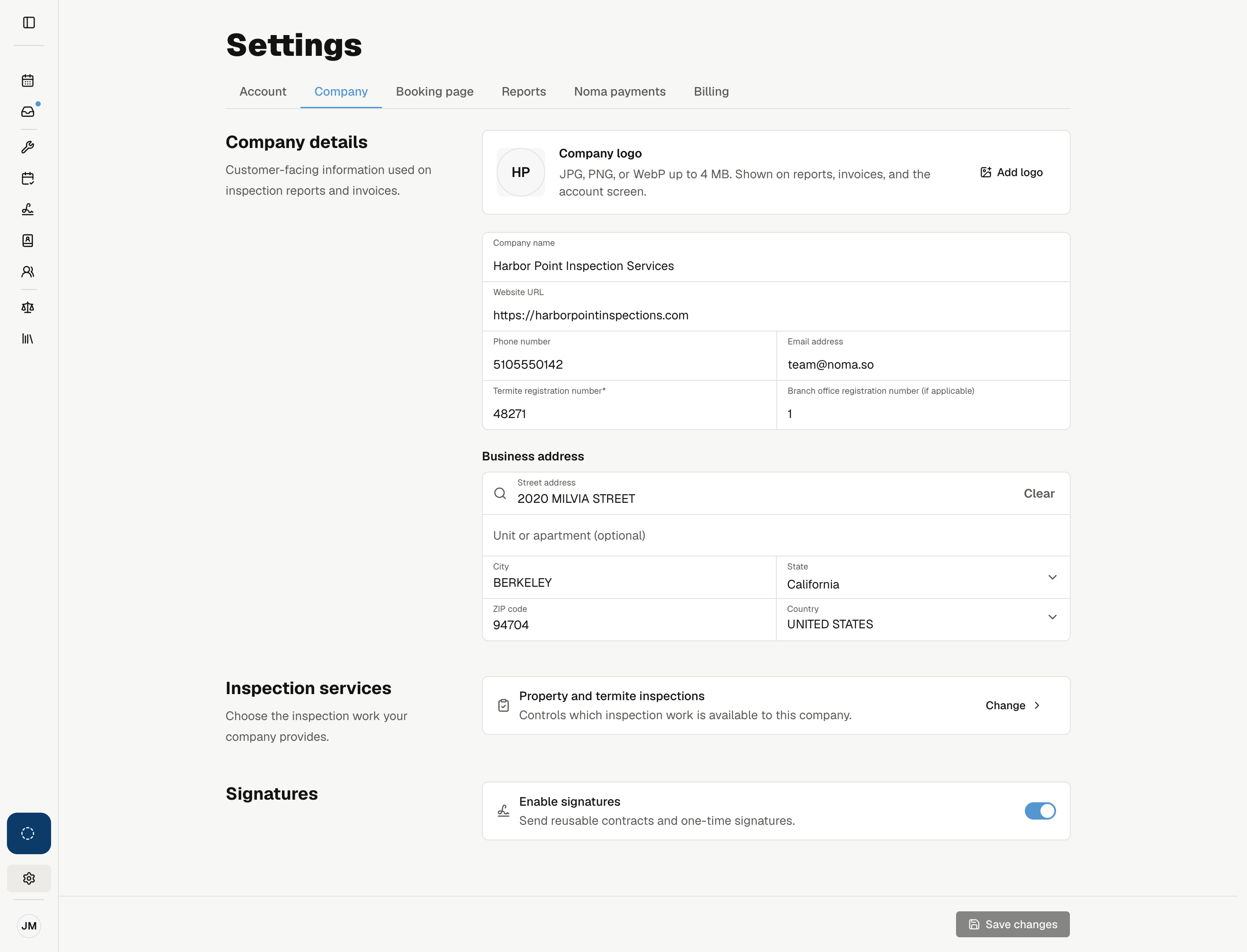 Enable signatures and Save changes in Company settings.